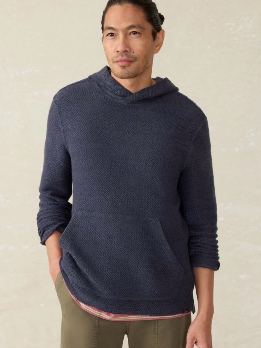 Faherty Whitewater pullover knot Hoodie sweatshirt navy blue organic cotton J